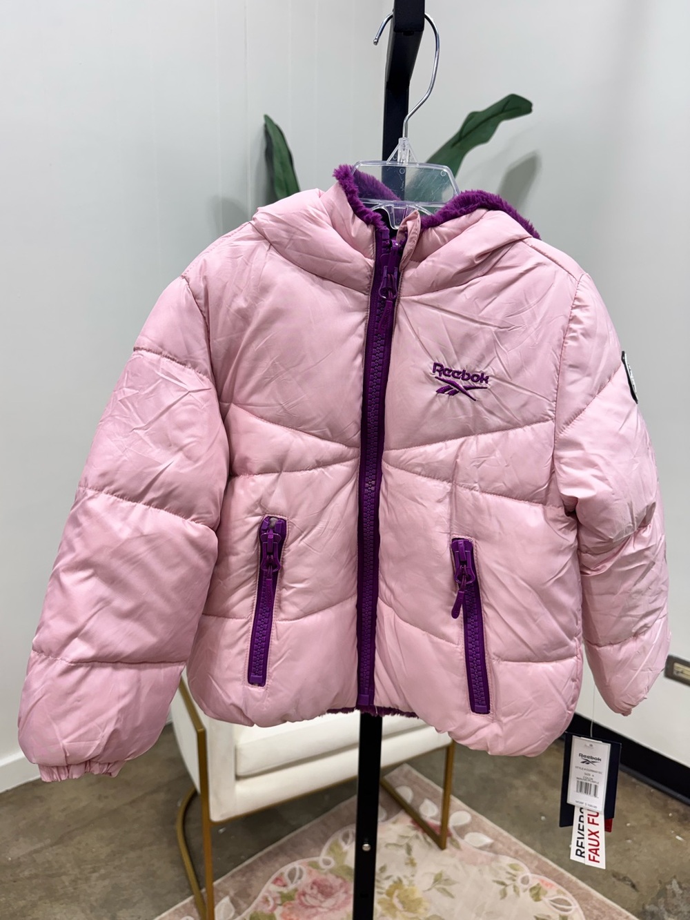 Reebox Faux Fur Reversible Puffer Jacket | NWT Size 4